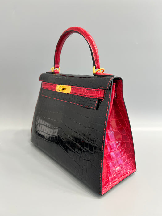 Hermes Kelly 28 HSS in Black Shiny Niloticus x Braise Bghw (Brand New)