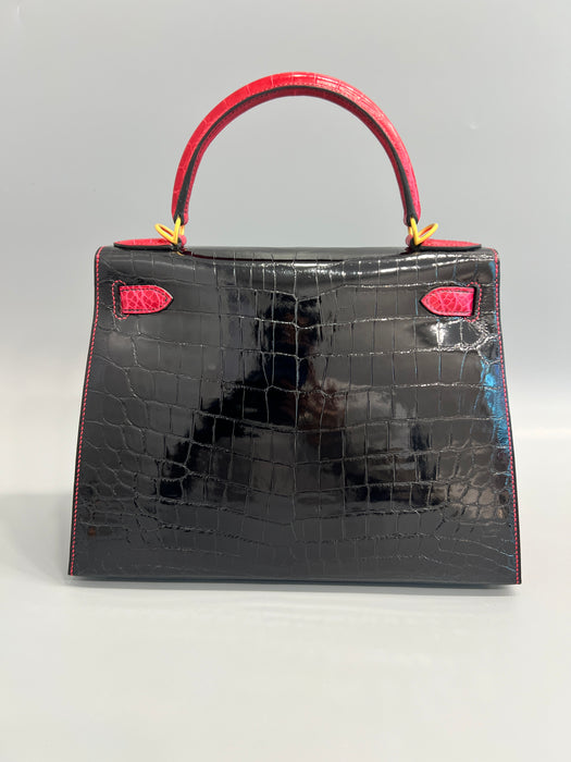 Hermes Kelly 28 HSS in Black Shiny Niloticus x Braise Bghw (Brand New)