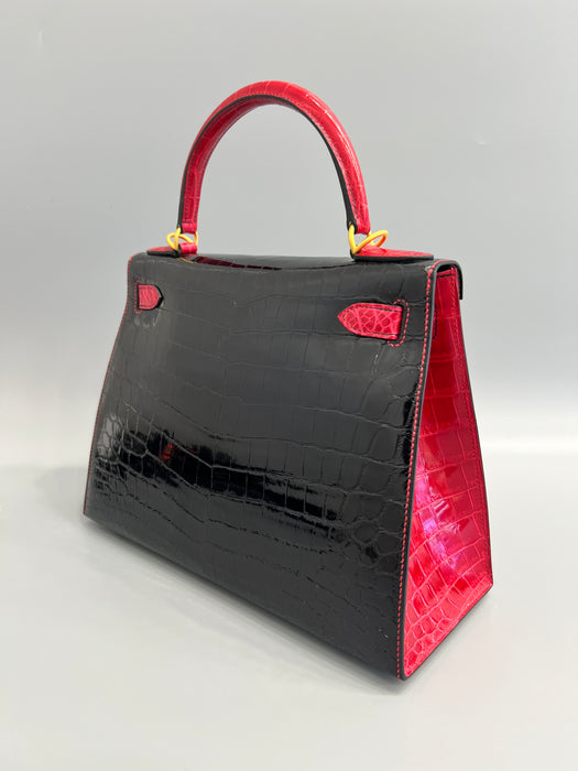 Hermes Kelly 28 HSS in Black Shiny Niloticus x Braise Bghw (Brand New)