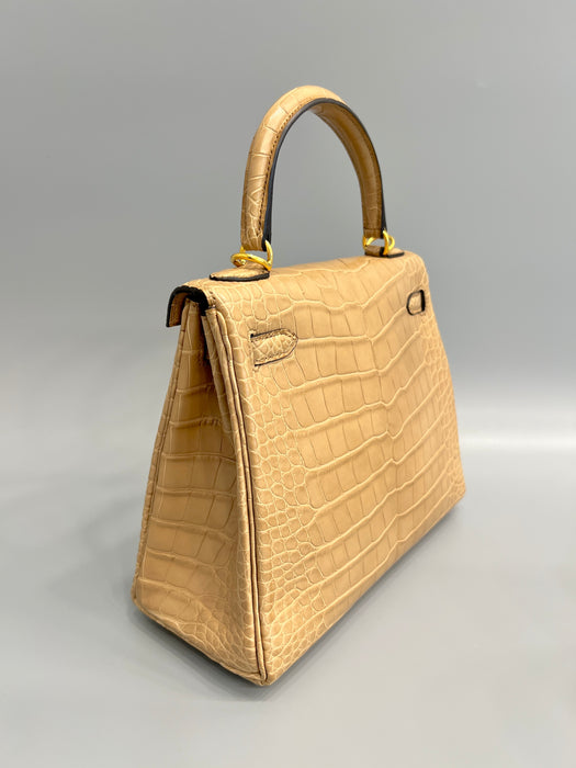 Hermes Kelly 25 in Chai Matte Alligator Ghw (Brand New)