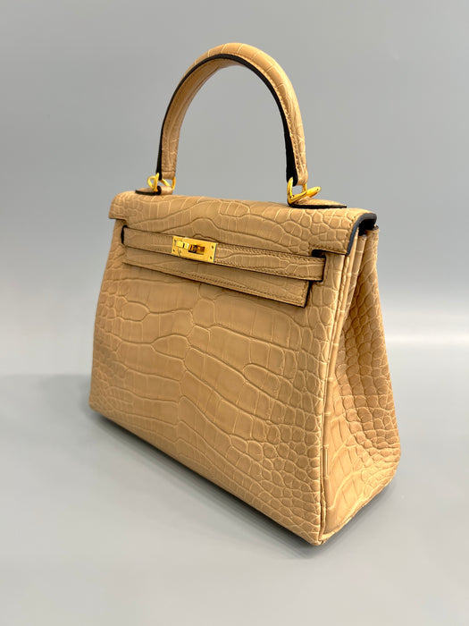 Hermes Kelly 25 in Chai Matte Alligator Ghw (Brand New)