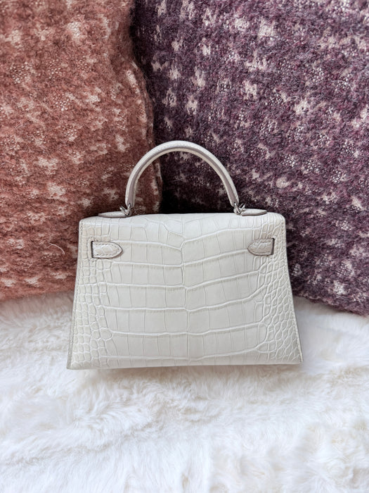 Hermes Kelly 20 in Beton Matte Alligator Phw (Brand New)