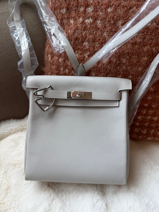Hermes Kelly 22 Ado Backpack in Gris Perle Phw (Brand New)
