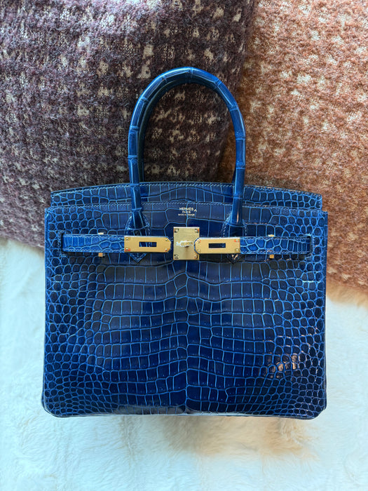 Hermes Birkin 30 in Blue Sapphire Shiny Porosus Ghw