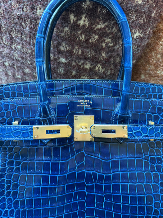 Hermes Birkin 30 in Blue Sapphire Shiny Porosus Ghw