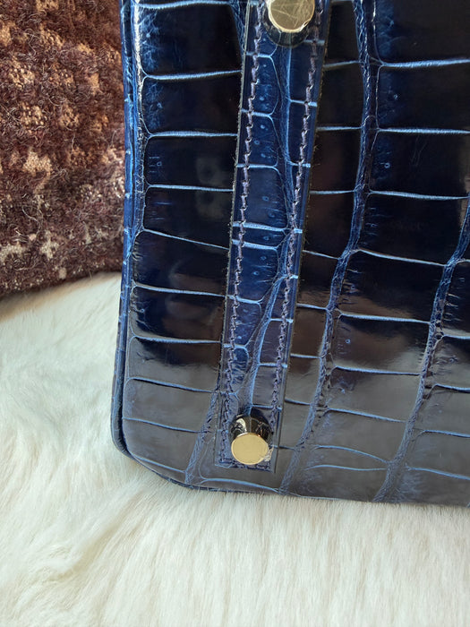Hermes Birkin 30 in Blue Sapphire Shiny Porosus Ghw