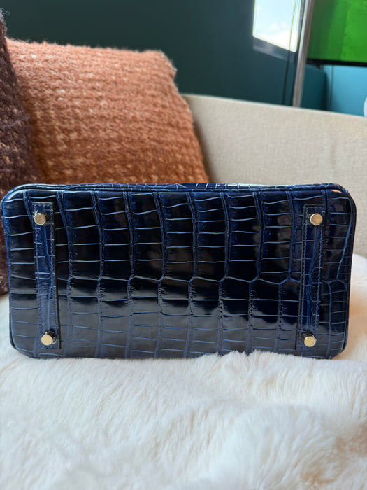Hermes Birkin 30 in Blue Sapphire Shiny Porosus Ghw