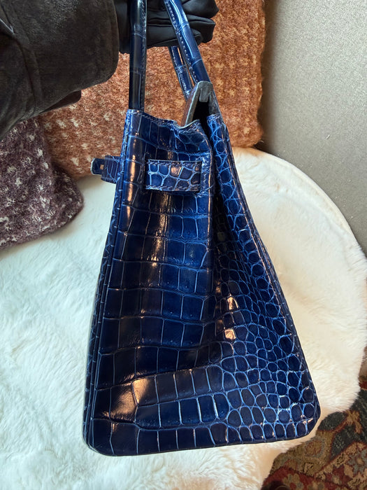 Hermes Birkin 30 in Blue Sapphire Shiny Porosus Ghw