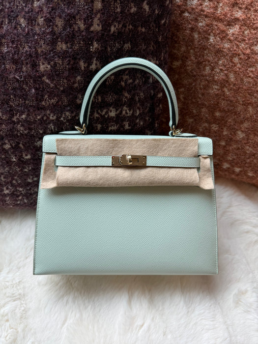 Hermes Kelly 25 II Sellier in Vert Peppermint Epsom Permabrass (Brand New)