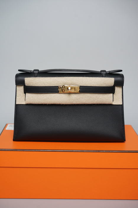 Hermes Kelly Pochette in Noir Ghw (Brand New)