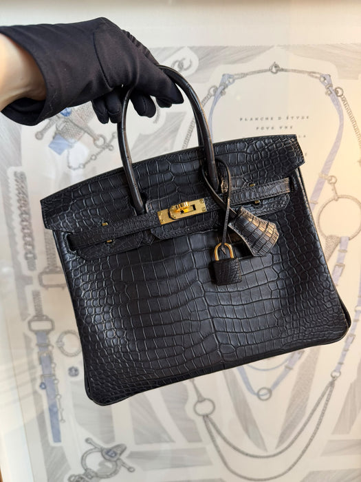 Hermes Birkin 25 in Black Matte Porosus Ghw