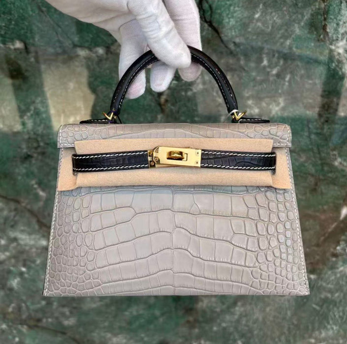 Hermes Kelly 20  HSS in Gris Perle x Black Matte Alligator Ghw (Brand new)