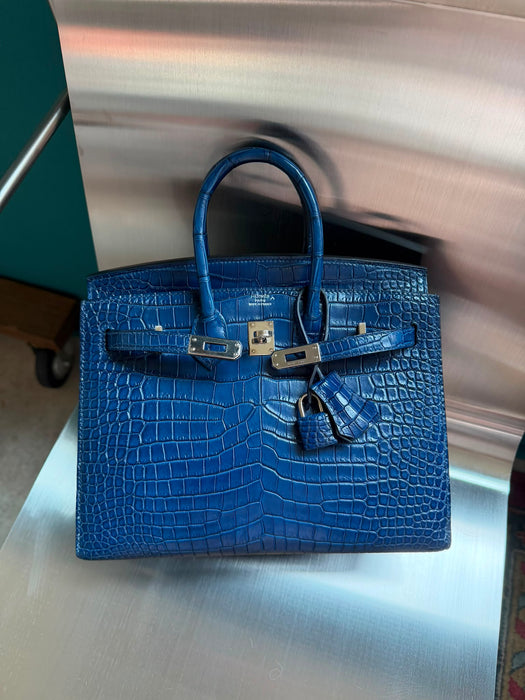 Hermes Birkin 25 in Aizome Porosus Crododile Phw