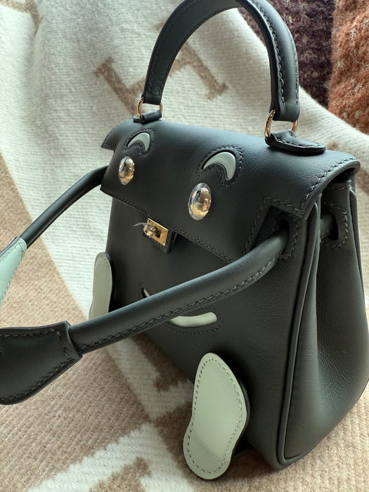 Hermes Kelly Dole in Vert Fonce/Vert Peppermint Permabrass (Brand New)
