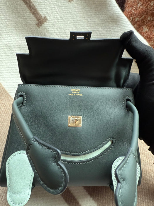 Hermes Kelly Dole in Vert Fonce/Vert Peppermint Permabrass (Brand New)