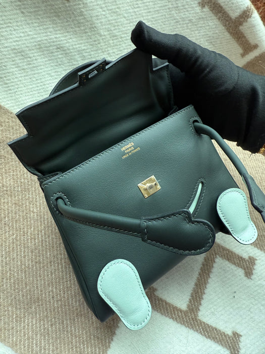 Hermes Kelly Dole in Vert Fonce/Vert Peppermint Permabrass (Brand New)