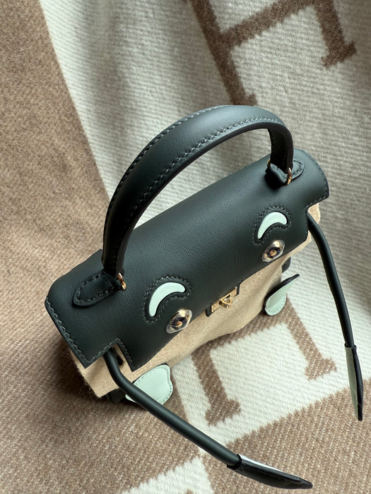 Hermes Kelly Dole in Vert Fonce/Vert Peppermint Permabrass (Brand New)