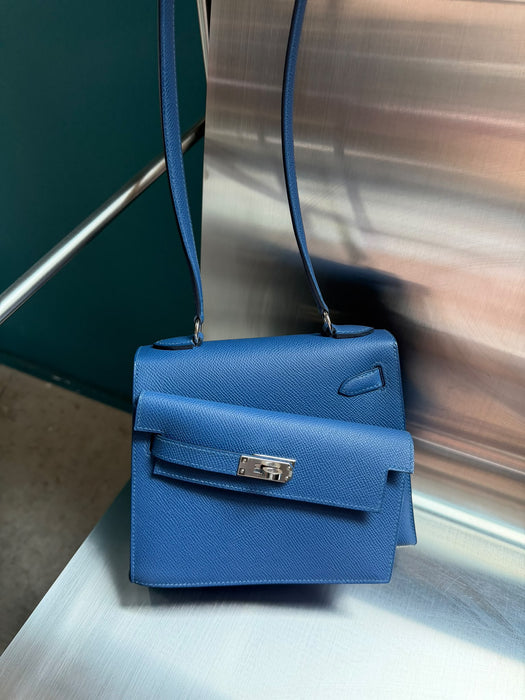 Hermes Kelly Desordre in Blue Tie Epsom Phw