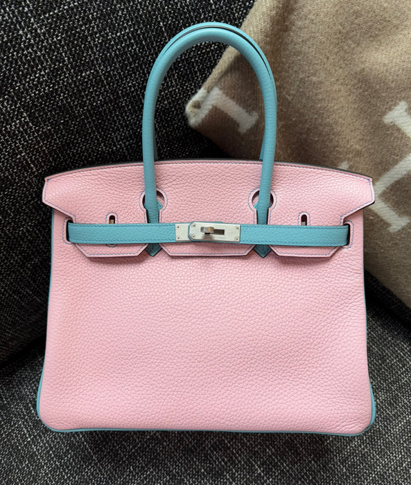 Hermes Birkin 30 HSS in Rose Sakura x Blue Atoll Clemence Phw (Brand new)