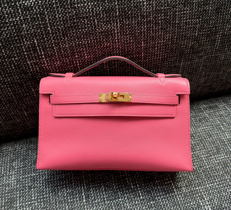 Hermes Kelly Pochette in Rose Azalea Swift Ghw