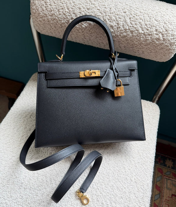 Hermes Kelly 25 in Black Epsom Ghw (Brand New)