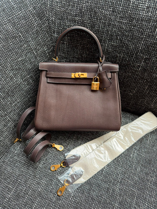 Hermes Kelly 25 in Ebene Barenia Faubourg Ghw (Brand New)