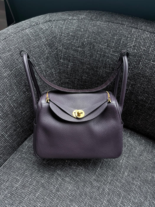 Hermes Lindy 26 in Raisin/Prunoir Touch Clemence/Croco Nilo Matte Ghw
