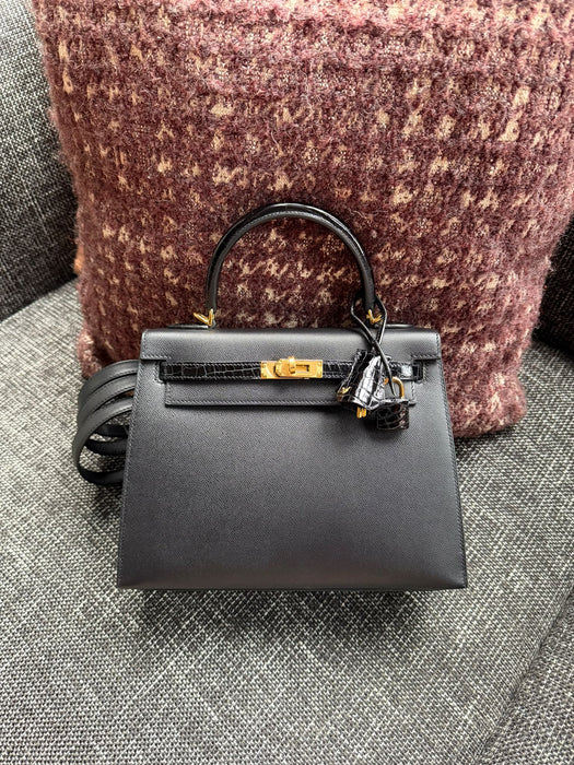 Hermes Kelly 25 Touch in Black Madame Shiny Alligator Ghw (Brand New)