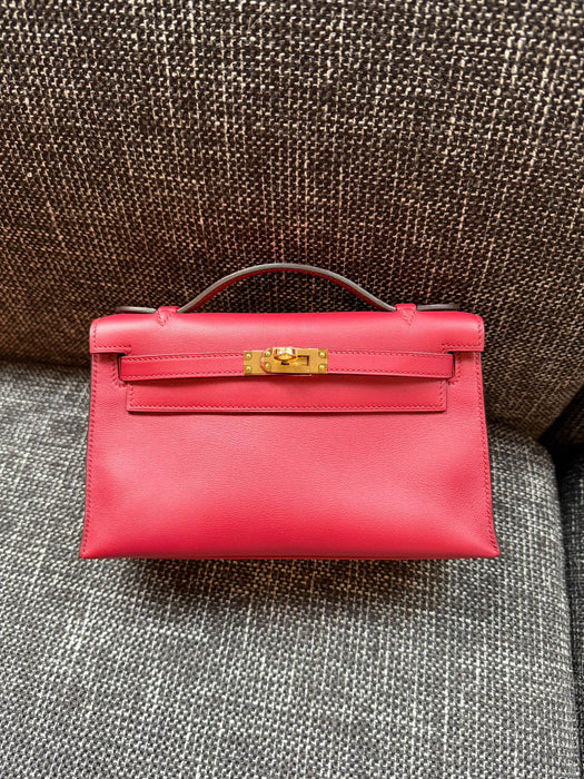 Hermes Kelly Pochette in Rouge Grenat Ghw