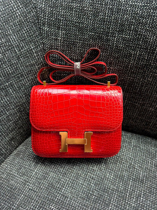 Hermes Constance 18 in Geranium Shiny Alligator Ghw