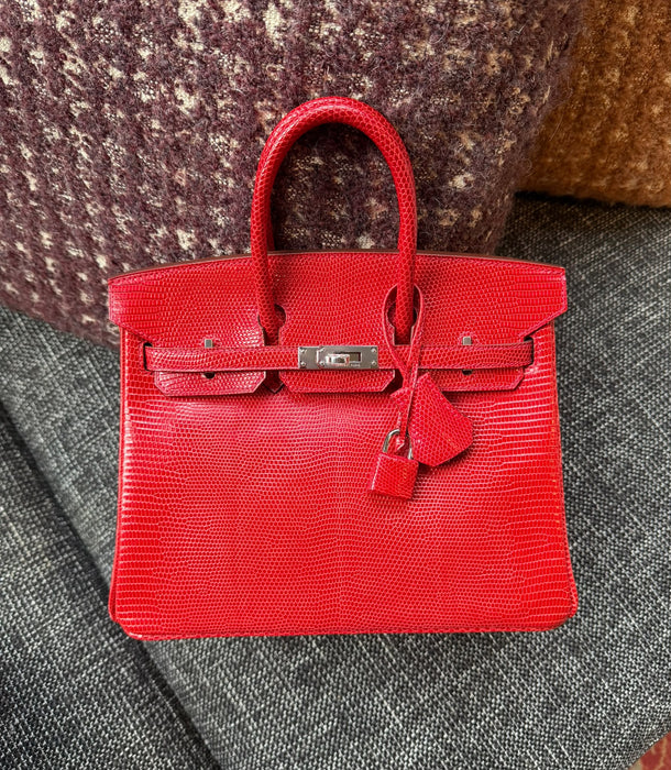 Hermes Birkin 25 in Rouge Exotique Lizard Phw (Brand New)