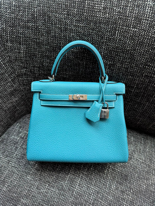 Hermes Kelly 25 in Blue Jean Togo Phw (Brand New)