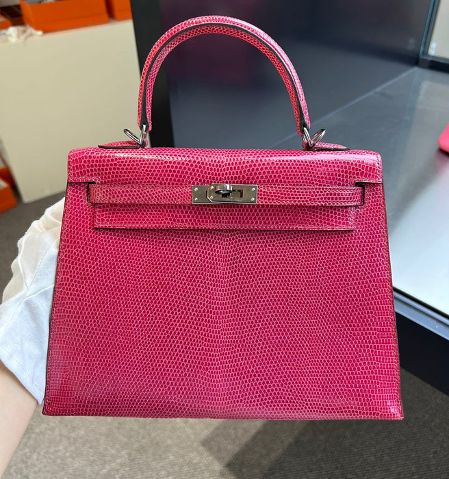 Hermes Kelly 25 in Fuschia Lizard Phw