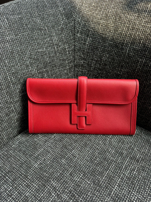 Hermes Jige Elan 29 Clutch in Rouge Cassaque Epsom (Brand New)