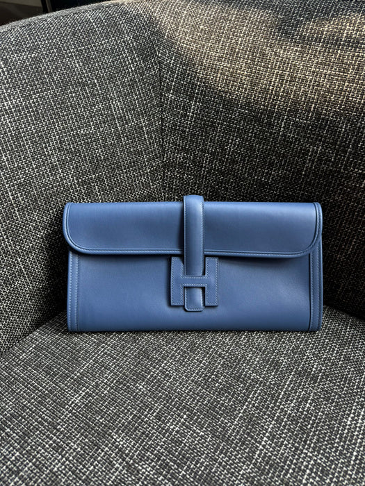 Hermes Jige Elan 29 Clutch in Blue Swift (Brand New)