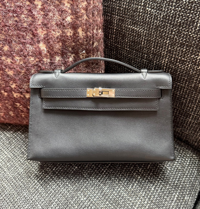 Hermes Kelly Pochette in Black Evercalf Phw