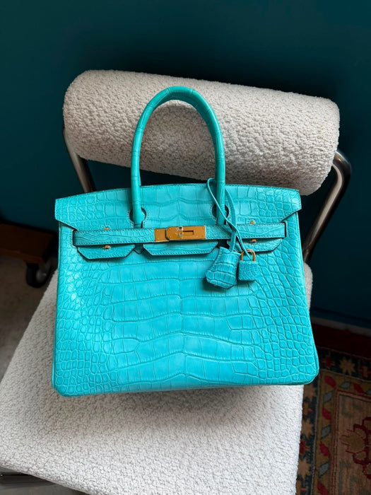 Hermes Birkin 30 in Blue Saint Cyr Matte Alligator Ghw