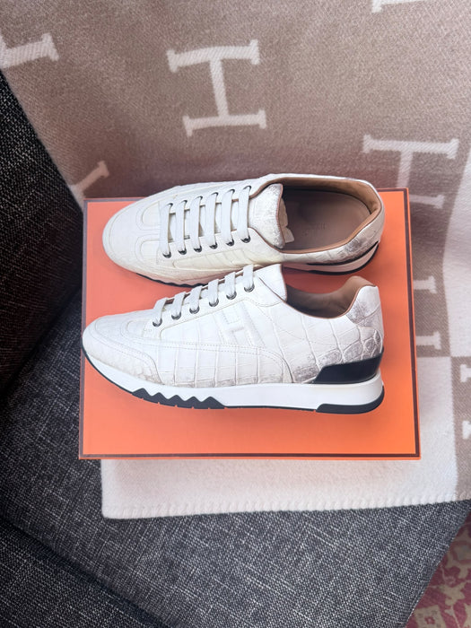 Hermes Men's Sneaker Homme trail Croco Nilo Hima in Blanc size 41.5 (Brand New)
