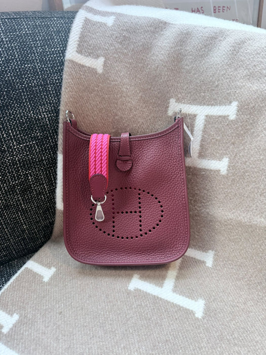 Hermes Mini Evelyne 16 in Rouge H/Orange field/Rose Tyrien Straps Phw (Brand New)