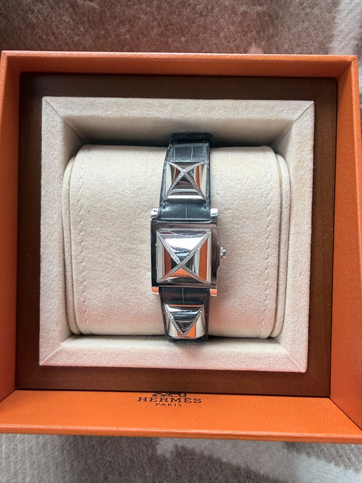 Hermes Medor Watch Stainless Steel with Diamond Accents
