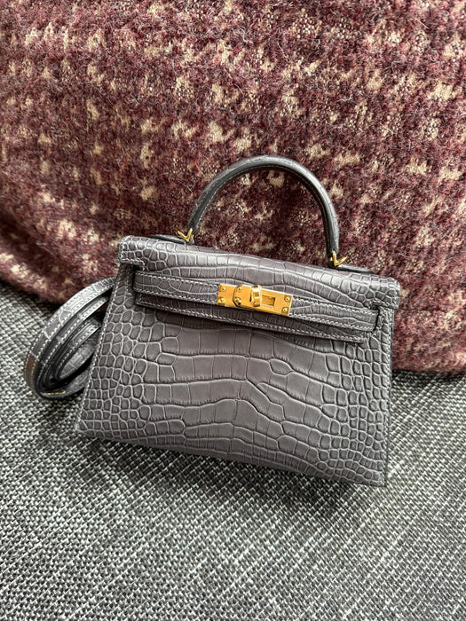 Hermes Kelly 20 in Graphite Matte Alligator Ghw (Brand New)