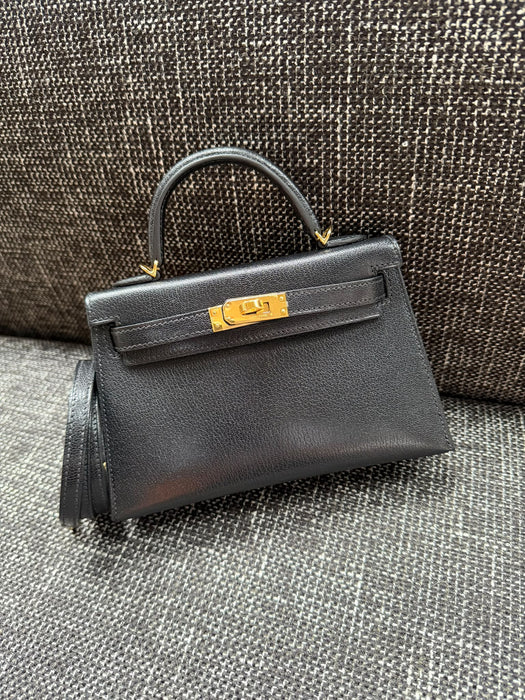 Hermes Kelly 20 in Black Chevre Chamkila Ghw (Brand New)