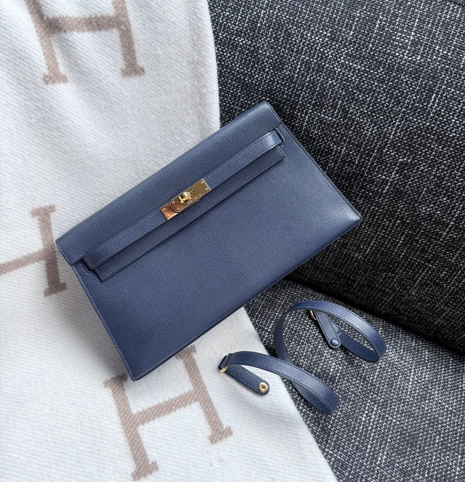 Hermes Kelly Elan in Blue Sapphire Chevre Mysore Ghw
