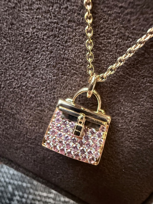 Hermes Amulettes Kelly Pendant in Rose Gold and Pink Sapphire (Brand New)