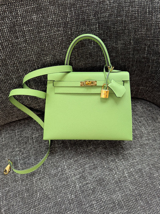 Hermes Kelly 25 in Vert Criquet Ghw