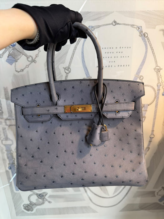 Hermes Birkin 30 in Gris Agate Ostrich Ghw