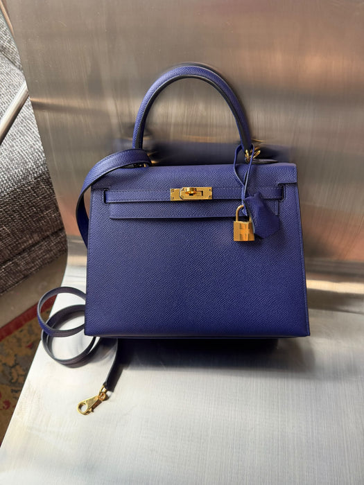 Hermes Kelly 25 in Blue Encre Epsom Ghw