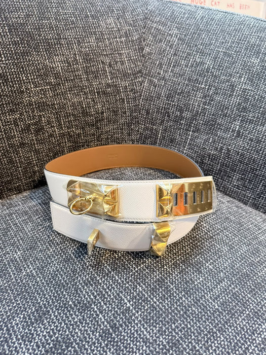 Hermes Collier de Chien Belt in White Ghw, Size 80 (Brand New)