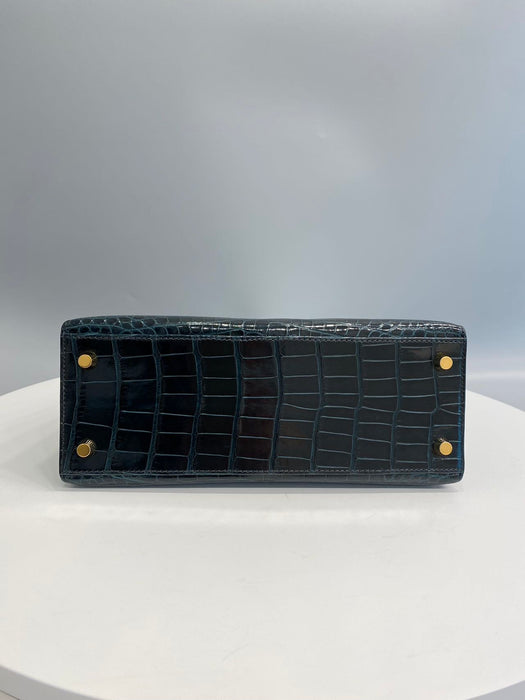 Hermes Kelly 25 in Vert Rousseau Shiny Alligator Ghw