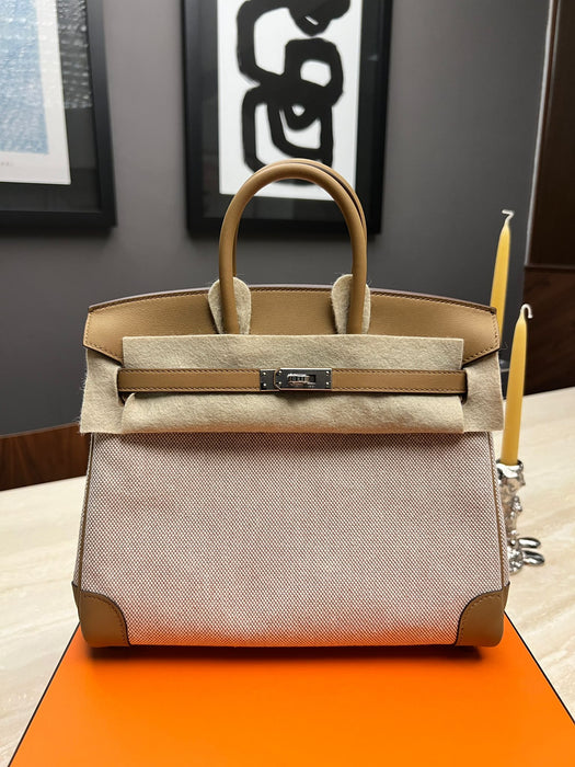 Hermes Birkin 25 in Biscuit Swift/Toile H Phw (Brand New)